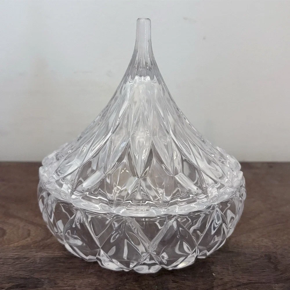 Glass Crystal Hersheys Kiss Shaped Shannon Candy Dish Trinket With Lid Clear NEW